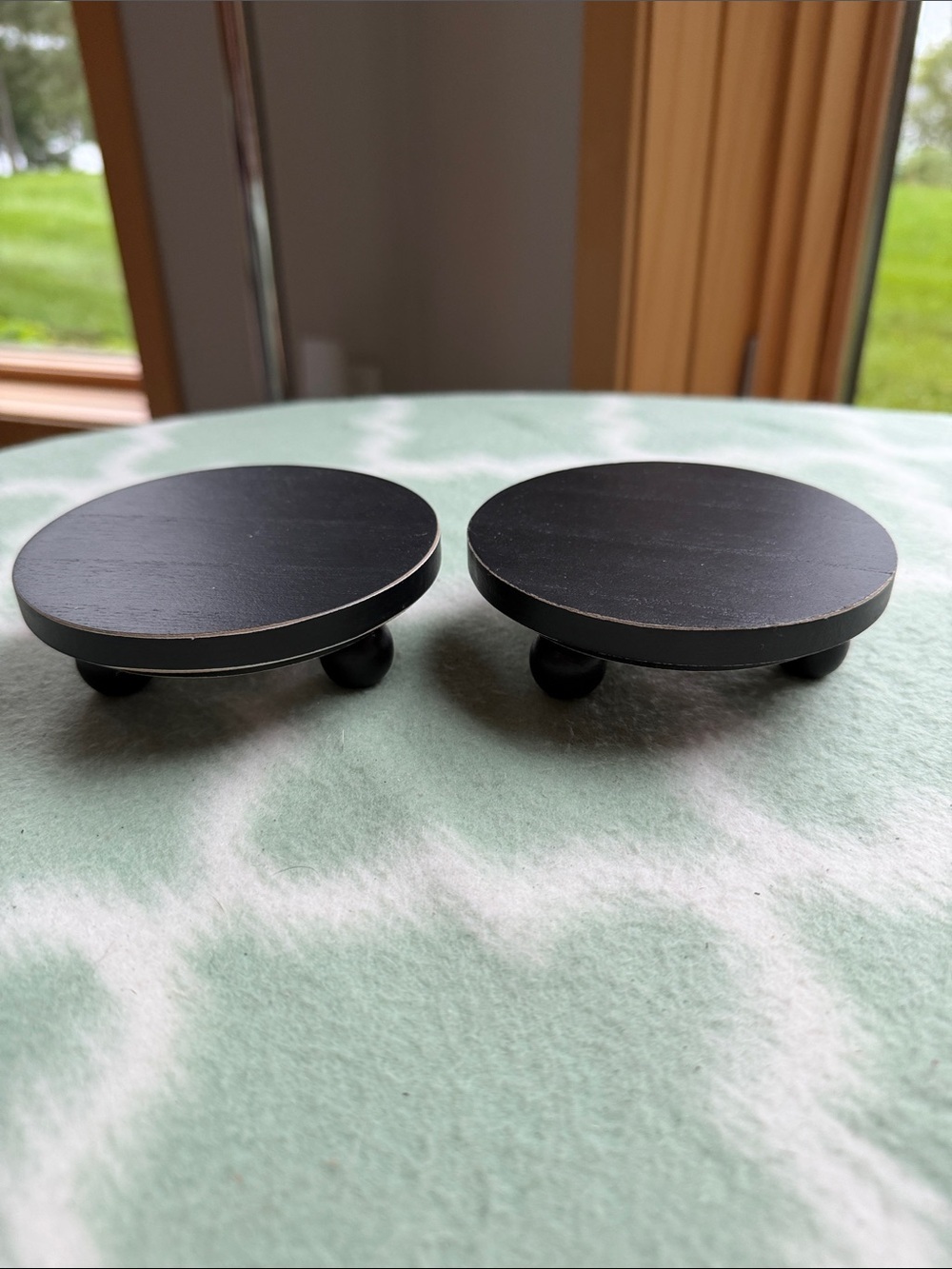 2 New Black Round Wooden Coasters or Hot Plate Holders